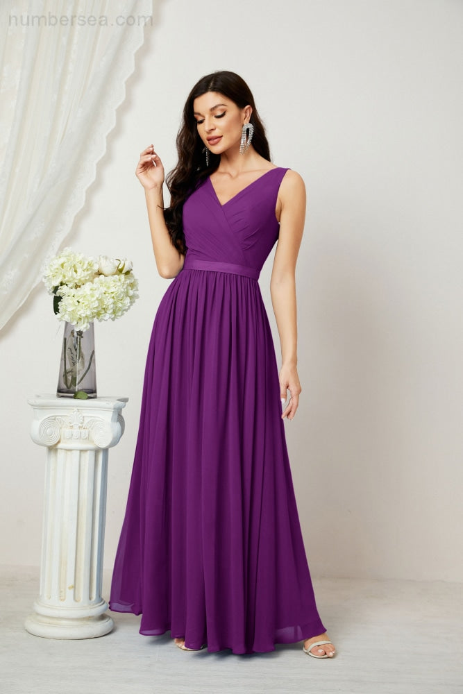 Women's Chiffon Long Bridesmaid Dresses A line Sleeveless Formal Prom Gown for Evening Party Homecoming Dresses 2808-payinti