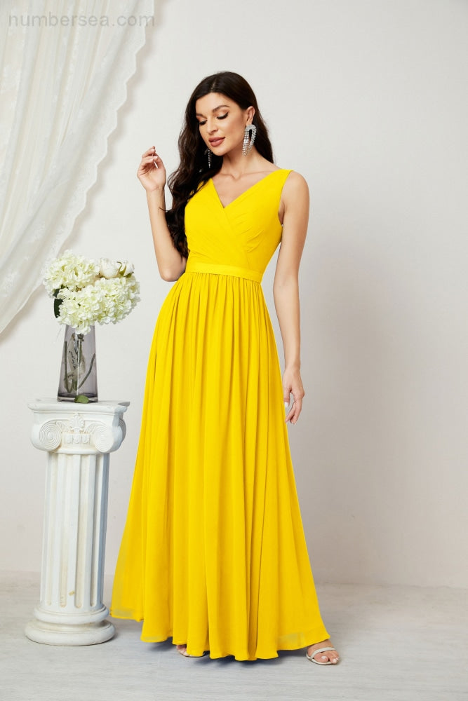 Women's Chiffon Long Bridesmaid Dresses A line Sleeveless Formal Prom Gown for Evening Party Homecoming Dresses 2808-payinti