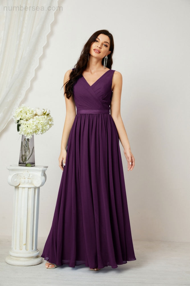 Women's Chiffon Long Bridesmaid Dresses A line Sleeveless Formal Prom Gown for Evening Party Homecoming Dresses 2808-payinti