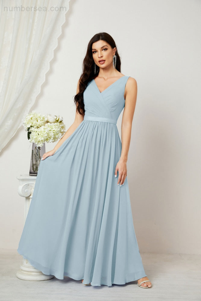 Women's Chiffon Long Bridesmaid Dresses A line Sleeveless Formal Prom Gown for Evening Party Homecoming Dresses 2808-payinti