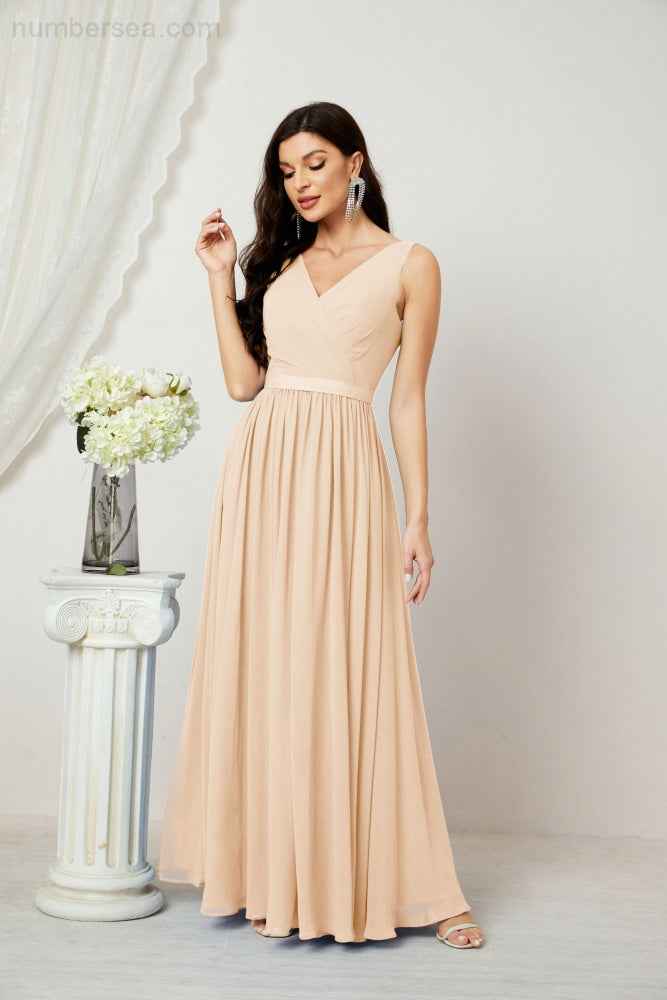 Women's Chiffon Long Bridesmaid Dresses A line Sleeveless Formal Prom Gown for Evening Party Homecoming Dresses 2808-payinti
