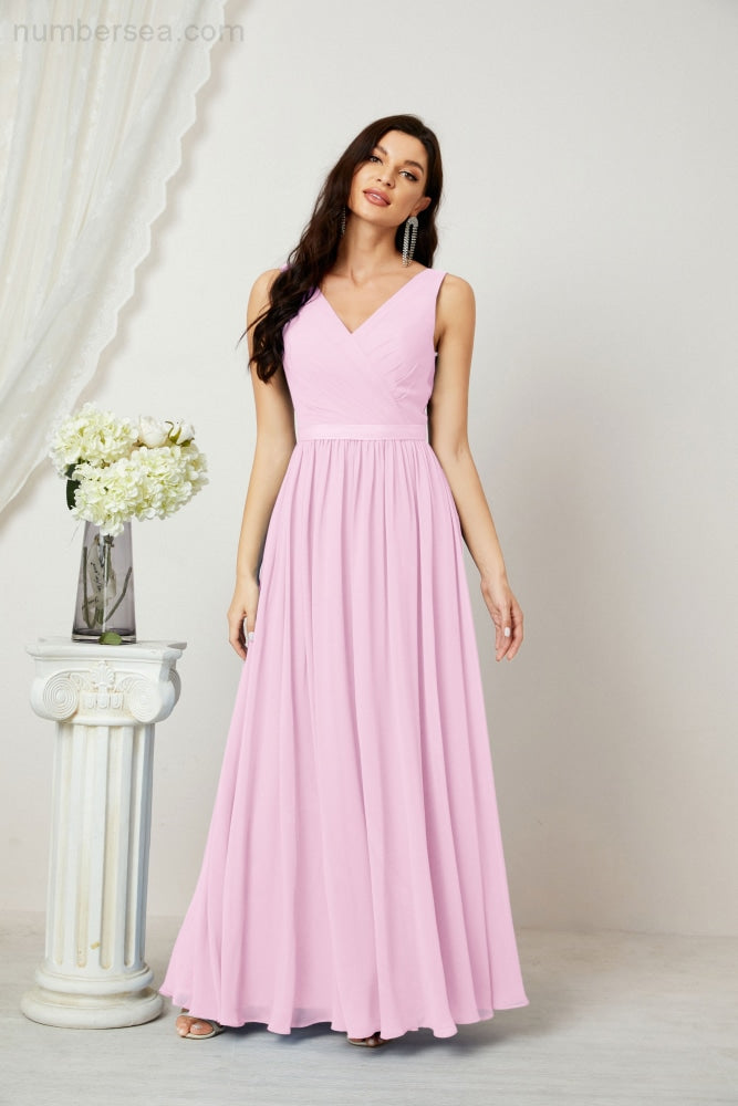 Women's Chiffon Long Bridesmaid Dresses A line Sleeveless Formal Prom Gown for Evening Party Homecoming Dresses 2808-payinti