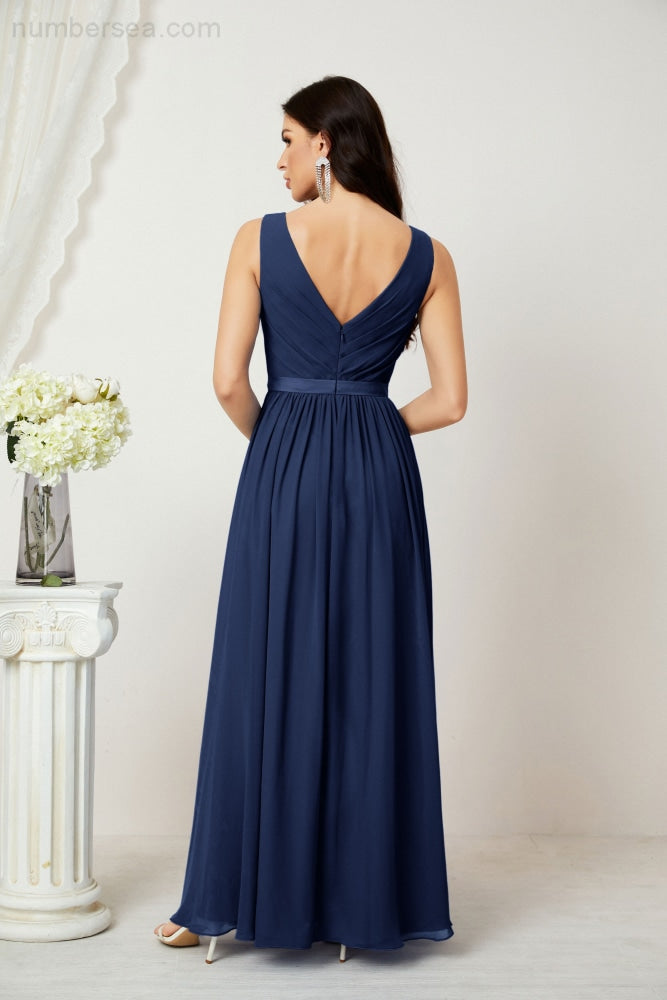 Women's Chiffon Long Bridesmaid Dresses A line Sleeveless Formal Prom Gown for Evening Party Homecoming Dresses 2808-payinti
