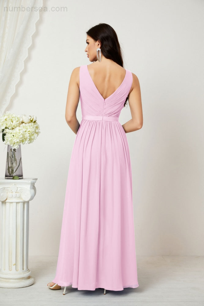 Women's Chiffon Long Bridesmaid Dresses A line Sleeveless Formal Prom Gown for Evening Party Homecoming Dresses 2808-payinti