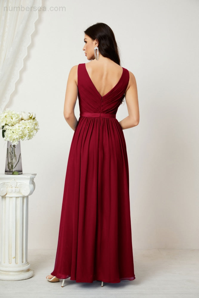 Women's Chiffon Long Bridesmaid Dresses A line Sleeveless Formal Prom Gown for Evening Party Homecoming Dresses 2808-payinti