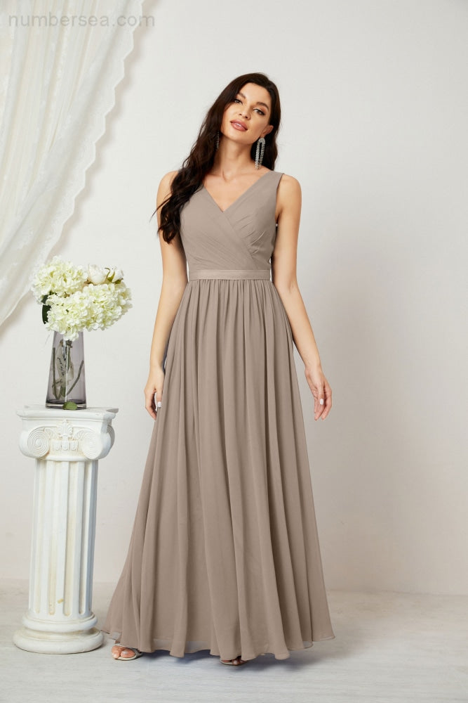 Women's Chiffon Long Bridesmaid Dresses A line Sleeveless Formal Prom Gown for Evening Party Homecoming Dresses 2808-payinti