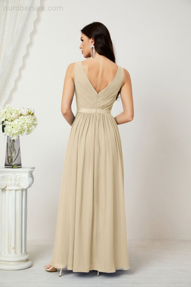 Women's Chiffon Long Bridesmaid Dresses A line Sleeveless Formal Prom Gown for Evening Party Homecoming Dresses 2808-payinti