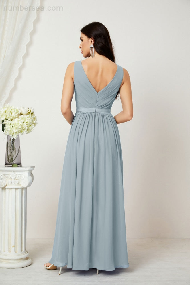 Women's Chiffon Long Bridesmaid Dresses A line Sleeveless Formal Prom Gown for Evening Party Homecoming Dresses 2808-payinti