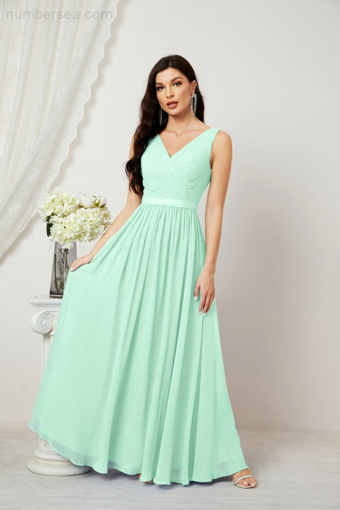 Women's Chiffon Long Bridesmaid Dresses A line Sleeveless Formal Prom Gown for Evening Party Homecoming Dresses 2808-payinti