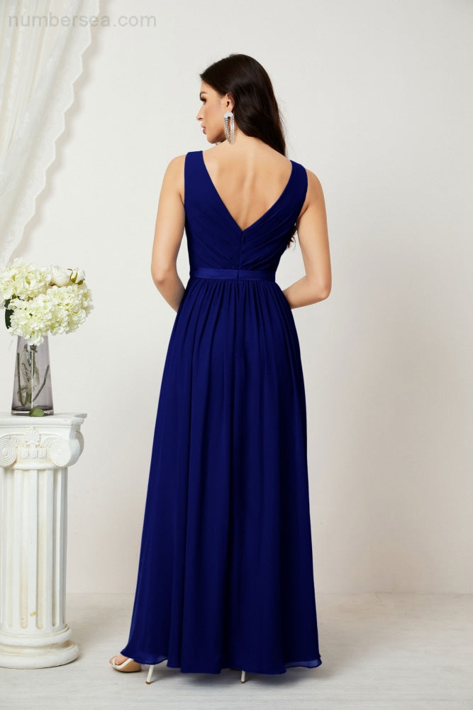 Women's Chiffon Long Bridesmaid Dresses A line Sleeveless Formal Prom Gown for Evening Party Homecoming Dresses 2808-payinti