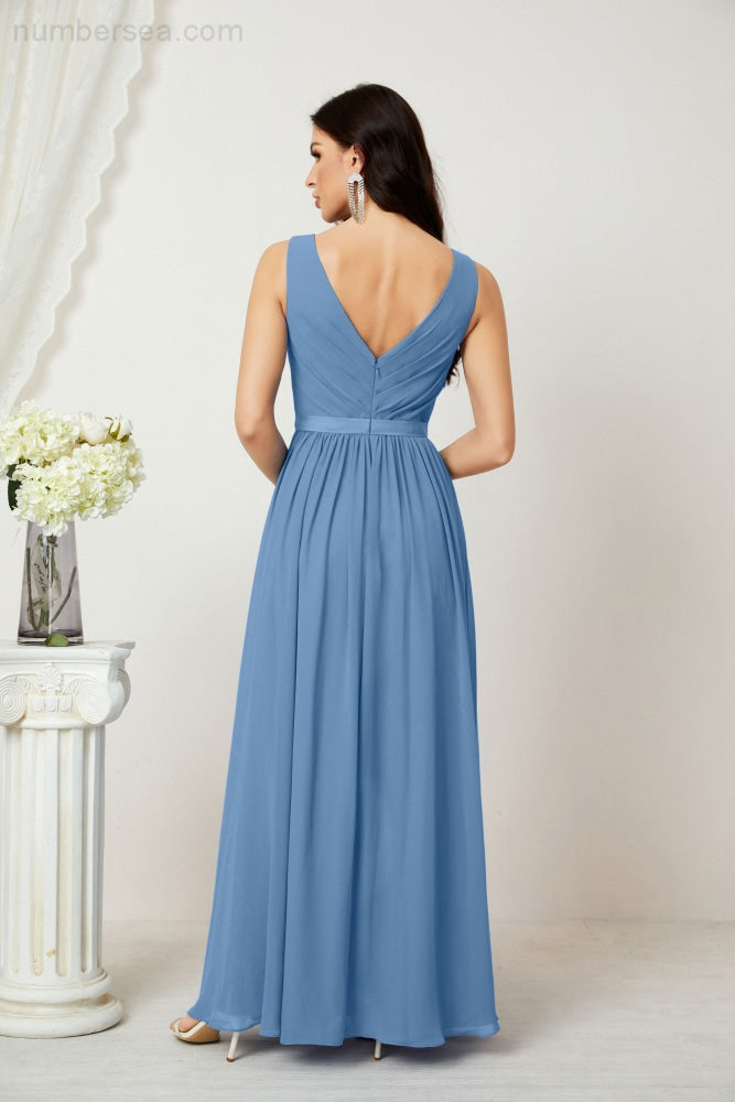 Women's Chiffon Long Bridesmaid Dresses A line Sleeveless Formal Prom Gown for Evening Party Homecoming Dresses 2808-payinti
