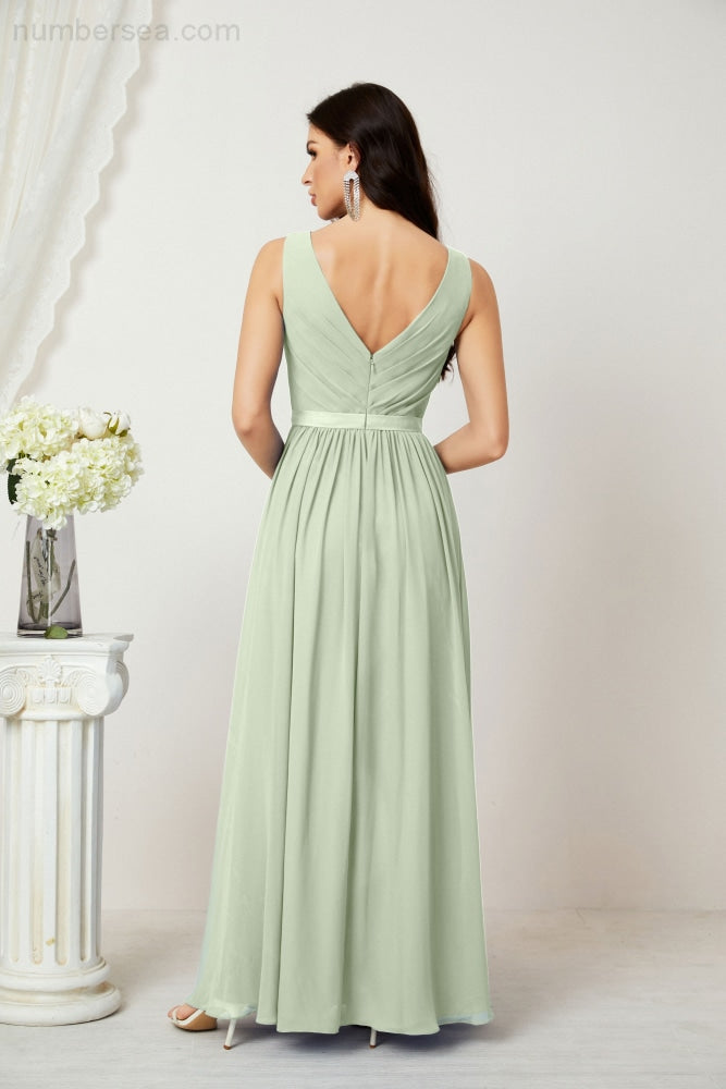 Women's Chiffon Long Bridesmaid Dresses A line Sleeveless Formal Prom Gown for Evening Party Homecoming Dresses 2808-payinti