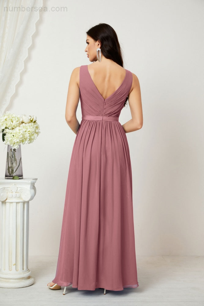 Women's Chiffon Long Bridesmaid Dresses A line Sleeveless Formal Prom Gown for Evening Party Homecoming Dresses 2808-payinti