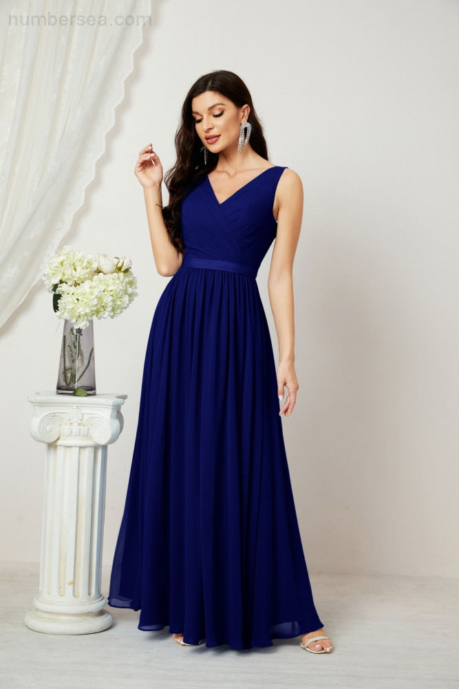 Women's Chiffon Long Bridesmaid Dresses A line Sleeveless Formal Prom Gown for Evening Party Homecoming Dresses 2808-payinti