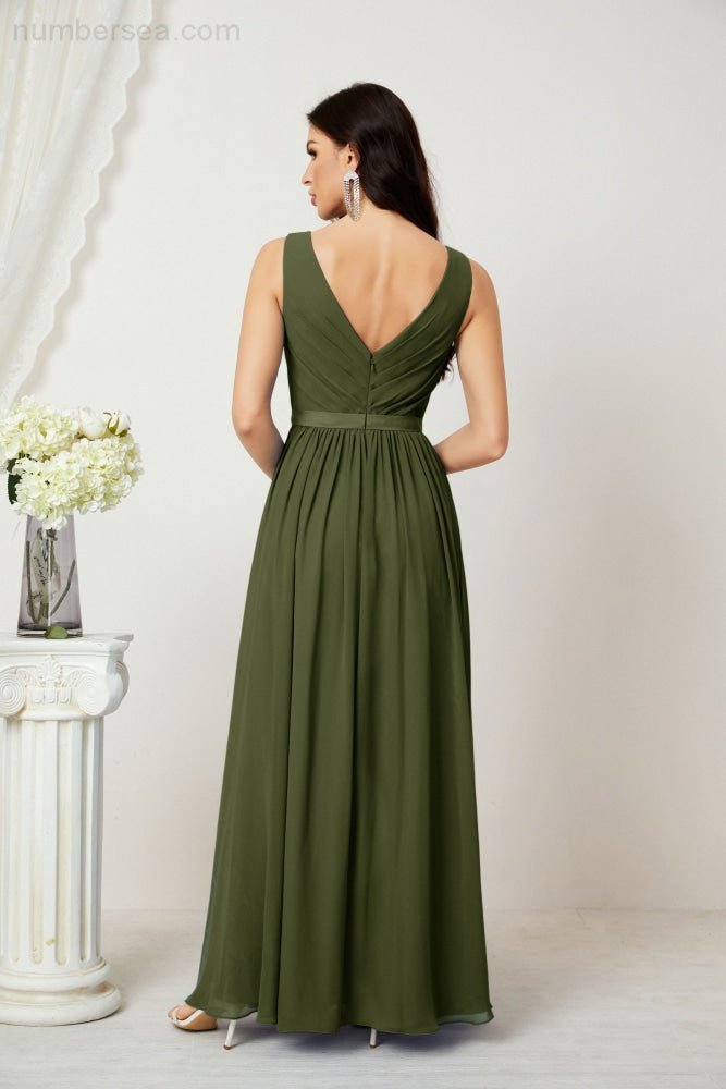 Women's Chiffon Long Bridesmaid Dresses A line Sleeveless Formal Prom Gown for Evening Party Homecoming Dresses 2808-payinti
