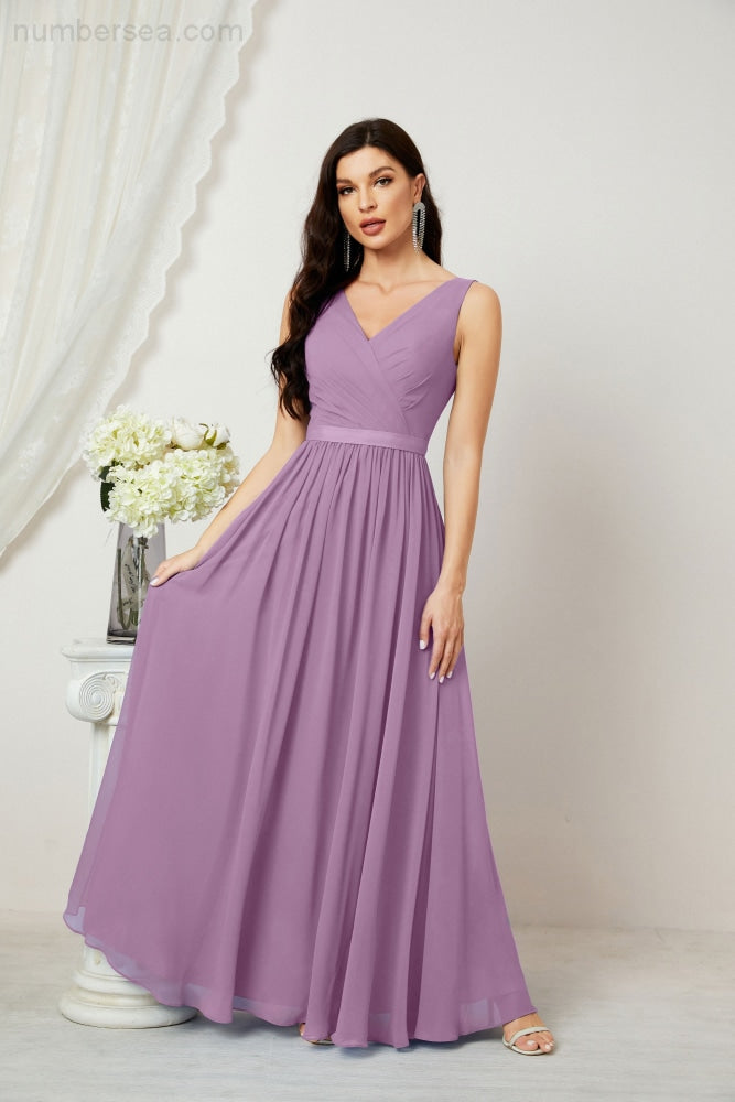 Women's Chiffon Long Bridesmaid Dresses A line Sleeveless Formal Prom Gown for Evening Party Homecoming Dresses 2808-payinti