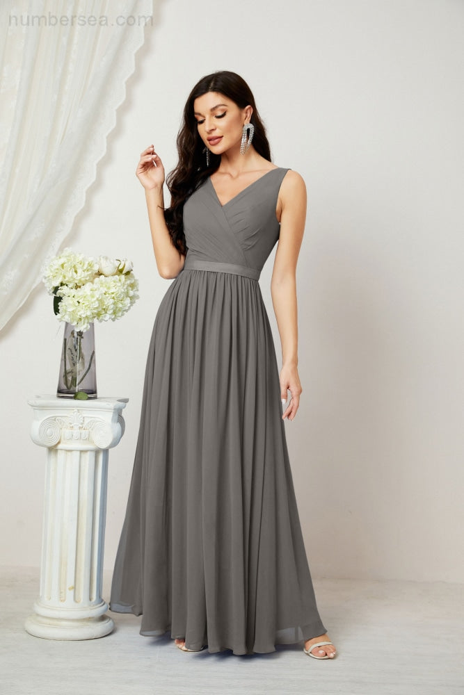 Women's Chiffon Long Bridesmaid Dresses A line Sleeveless Formal Prom Gown for Evening Party Homecoming Dresses 2808-payinti