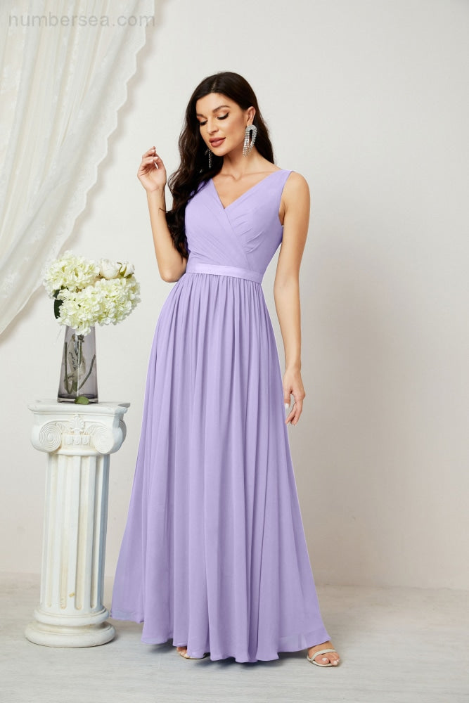 Women's Chiffon Long Bridesmaid Dresses A line Sleeveless Formal Prom Gown for Evening Party Homecoming Dresses 2808-payinti