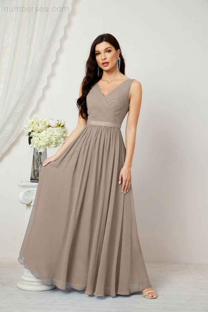 Women's Chiffon Long Bridesmaid Dresses A line Sleeveless Formal Prom Gown for Evening Party Homecoming Dresses 2808-payinti