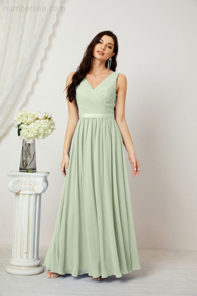 Women's Chiffon Long Bridesmaid Dresses A line Sleeveless Formal Prom Gown for Evening Party Homecoming Dresses 2808-payinti