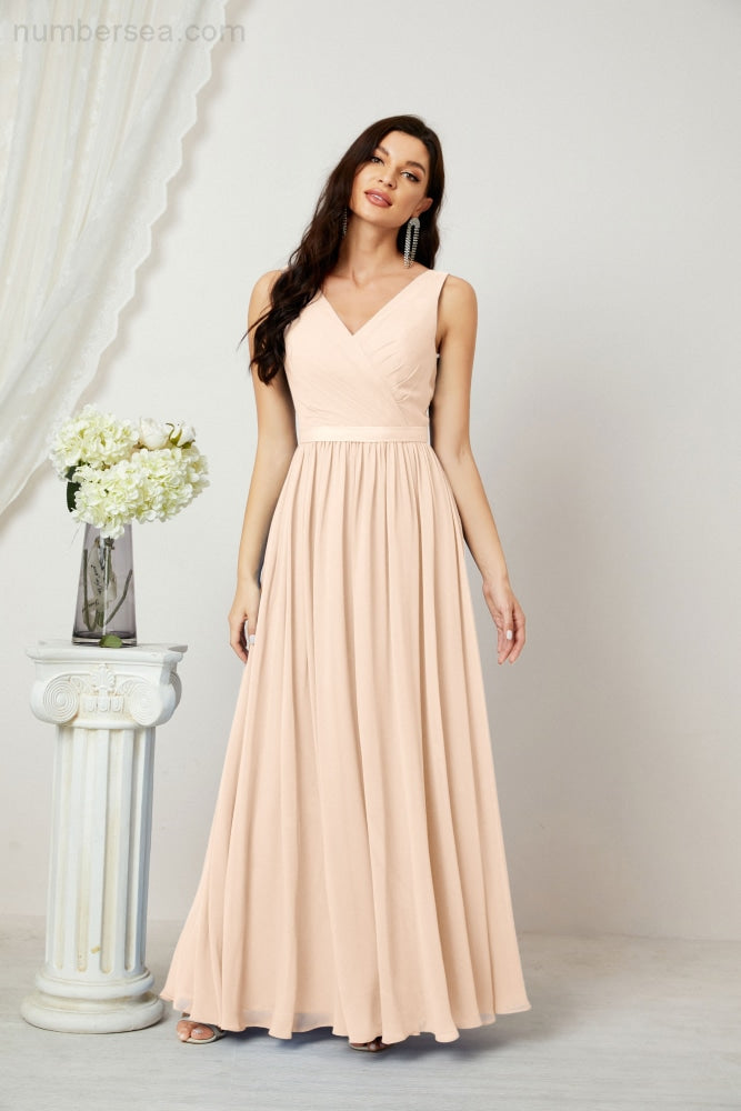 Women's Chiffon Long Bridesmaid Dresses A line Sleeveless Formal Prom Gown for Evening Party Homecoming Dresses 2808-payinti