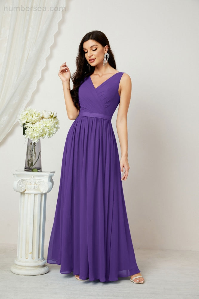 Women's Chiffon Long Bridesmaid Dresses A line Sleeveless Formal Prom Gown for Evening Party Homecoming Dresses 2808-payinti