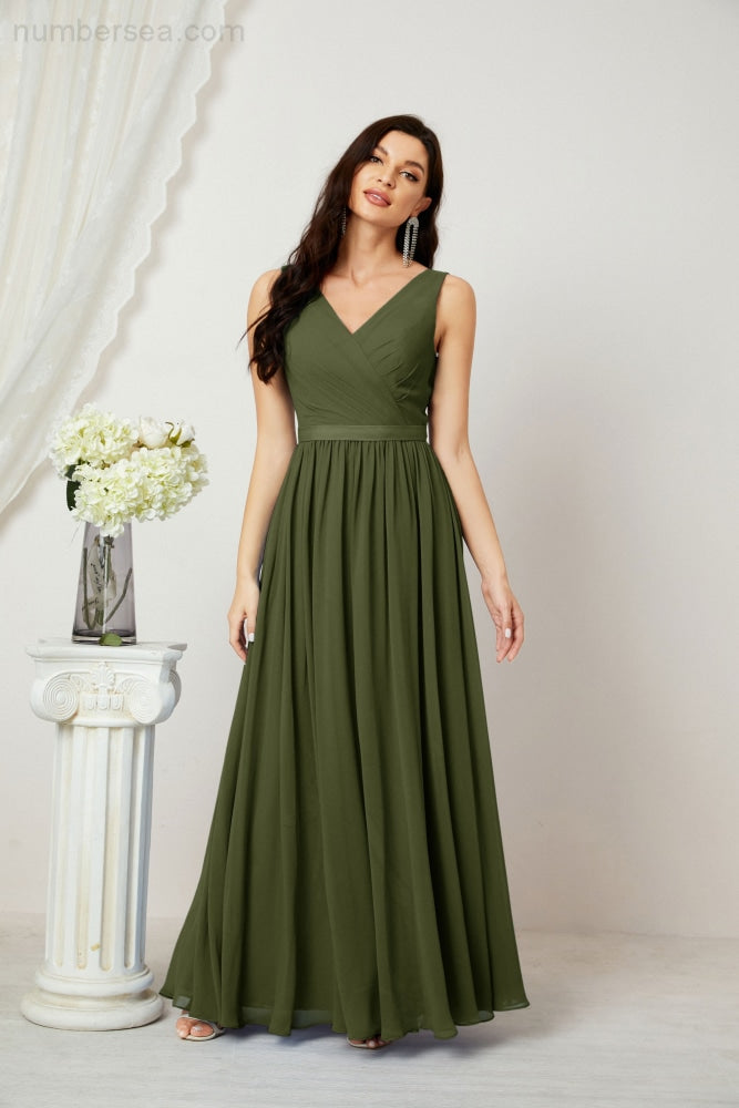Women's Chiffon Long Bridesmaid Dresses A line Sleeveless Formal Prom Gown for Evening Party Homecoming Dresses 2808-payinti