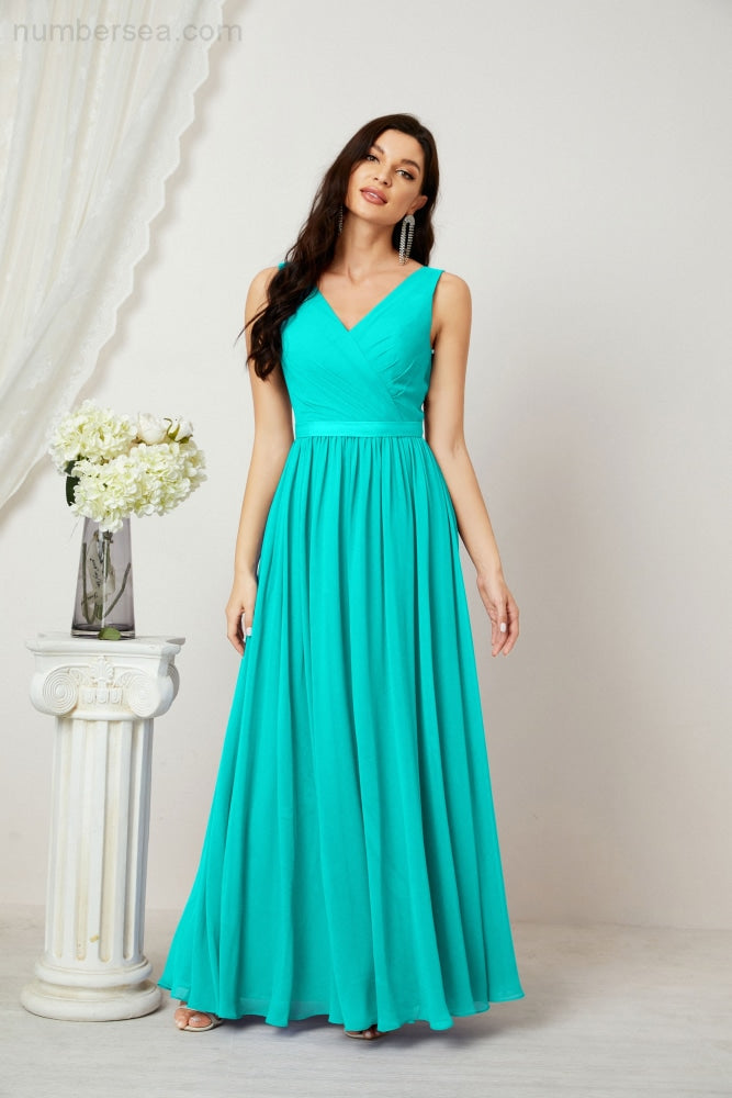 Women's Chiffon Long Bridesmaid Dresses A line Sleeveless Formal Prom Gown for Evening Party Homecoming Dresses 2808-payinti