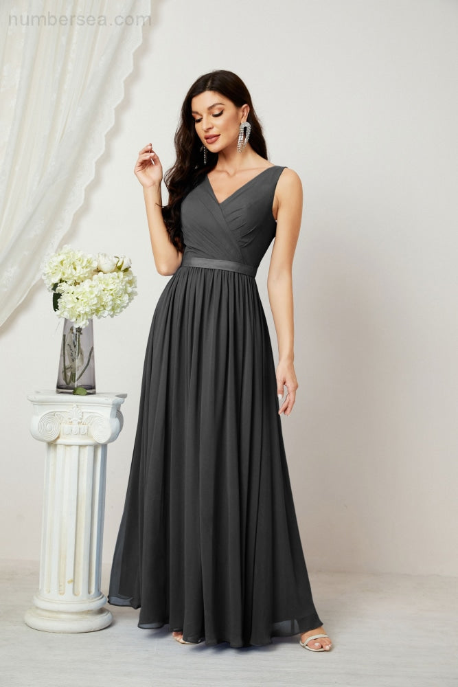 Women's Chiffon Long Bridesmaid Dresses A line Sleeveless Formal Prom Gown for Evening Party Homecoming Dresses 2808-payinti