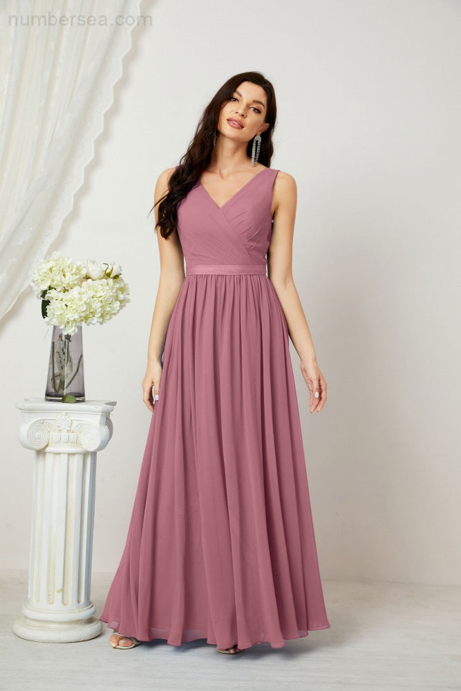 Women's Chiffon Long Bridesmaid Dresses A line Sleeveless Formal Prom Gown for Evening Party Homecoming Dresses 2808-payinti