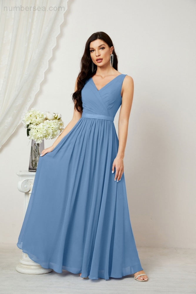 Women's Chiffon Long Bridesmaid Dresses A line Sleeveless Formal Prom Gown for Evening Party Homecoming Dresses 2808-payinti