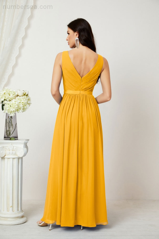 Women's Chiffon Long Bridesmaid Dresses A line Sleeveless Formal Prom Gown for Evening Party Homecoming Dresses 2808-payinti