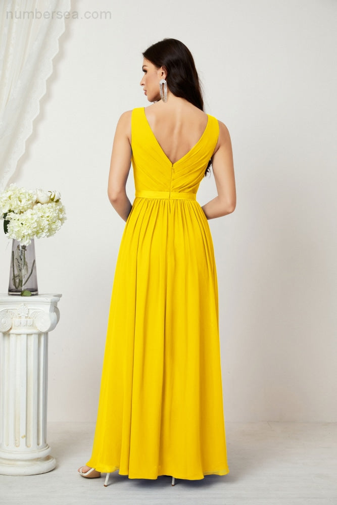 Women's Chiffon Long Bridesmaid Dresses A line Sleeveless Formal Prom Gown for Evening Party Homecoming Dresses 2808-payinti