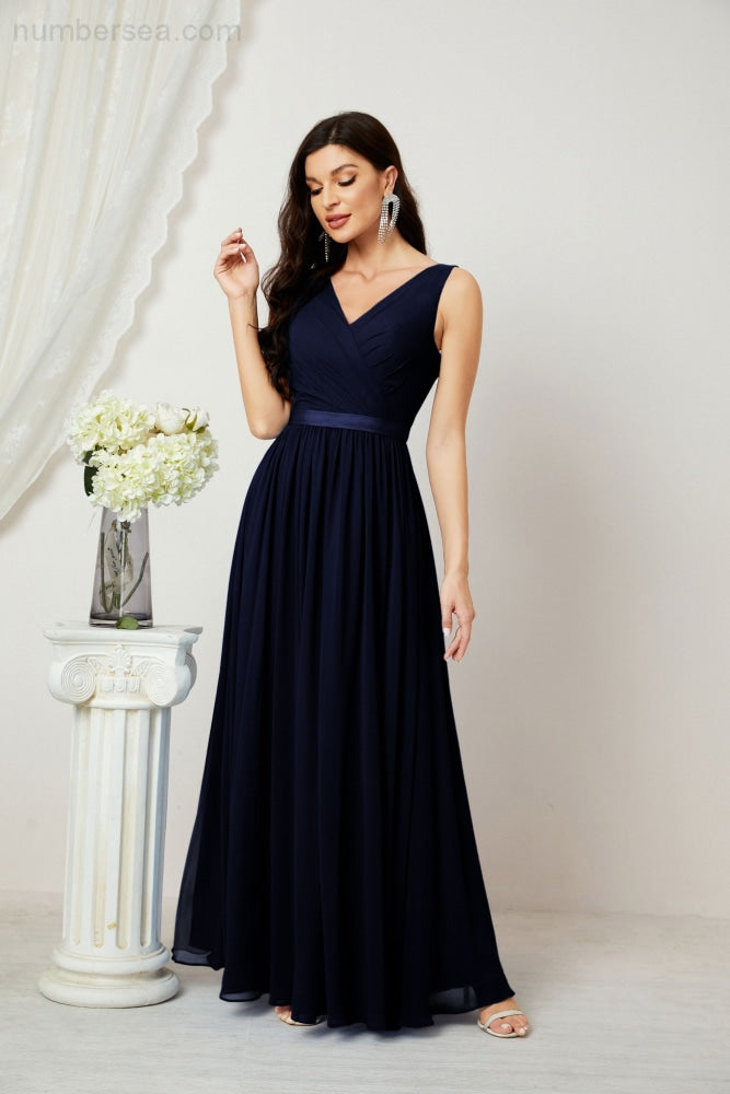 Women's Chiffon Long Bridesmaid Dresses A line Sleeveless Formal Prom Gown for Evening Party Homecoming Dresses 2808-payinti