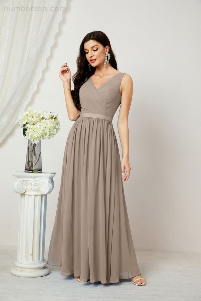 Women's Chiffon Long Bridesmaid Dresses A line Sleeveless Formal Prom Gown for Evening Party Homecoming Dresses 2808-payinti
