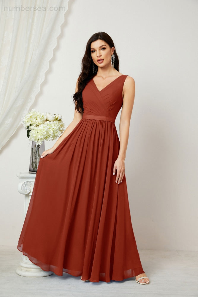 Women's Chiffon Long Bridesmaid Dresses A line Sleeveless Formal Prom Gown for Evening Party Homecoming Dresses 2808-payinti