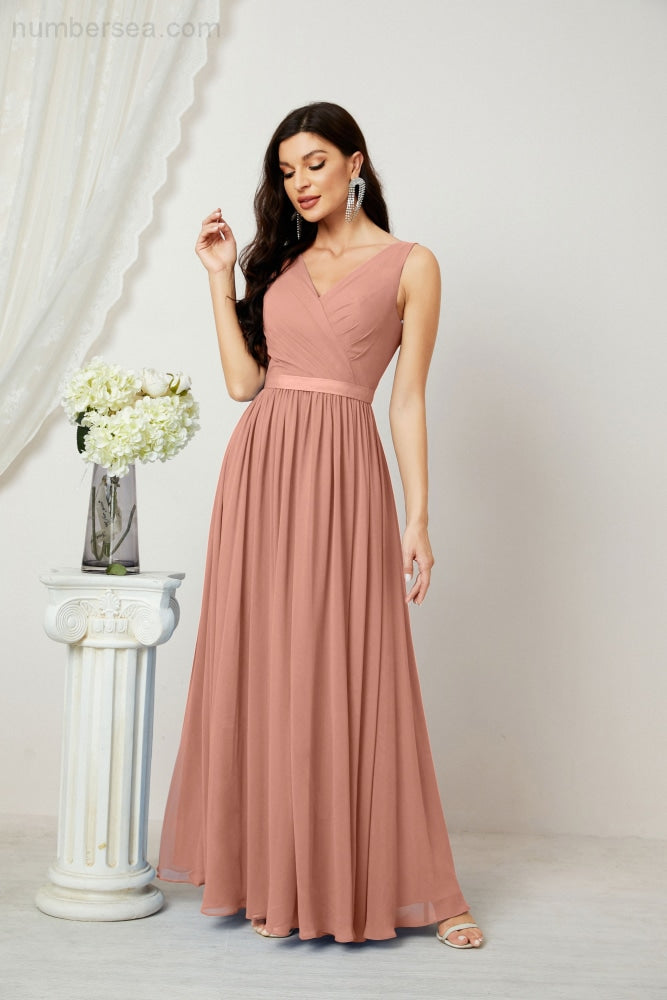 Women's Chiffon Long Bridesmaid Dresses A line Sleeveless Formal Prom Gown for Evening Party Homecoming Dresses 2808-payinti