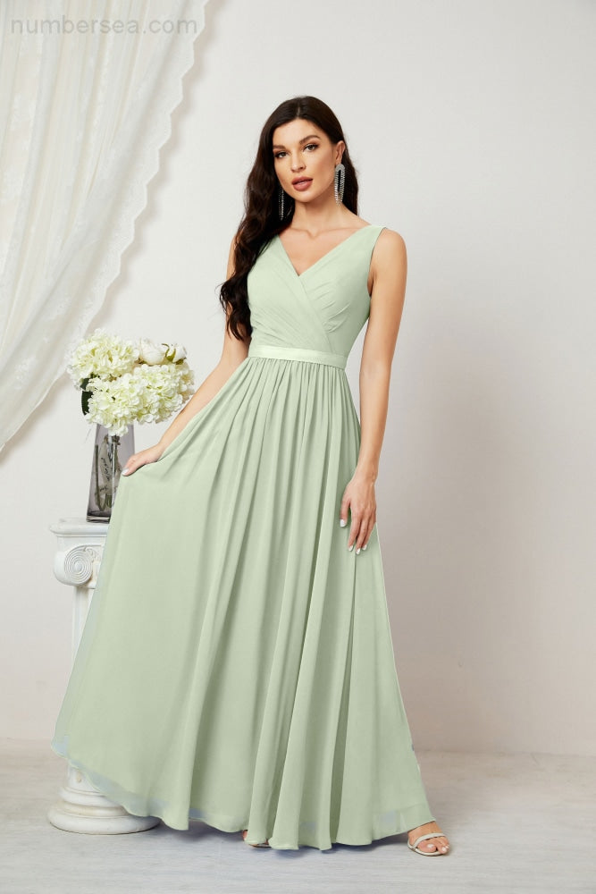 Women's Chiffon Long Bridesmaid Dresses A line Sleeveless Formal Prom Gown for Evening Party Homecoming Dresses 2808-payinti