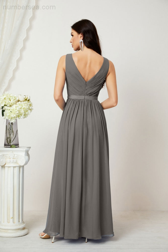 Women's Chiffon Long Bridesmaid Dresses A line Sleeveless Formal Prom Gown for Evening Party Homecoming Dresses 2808-payinti