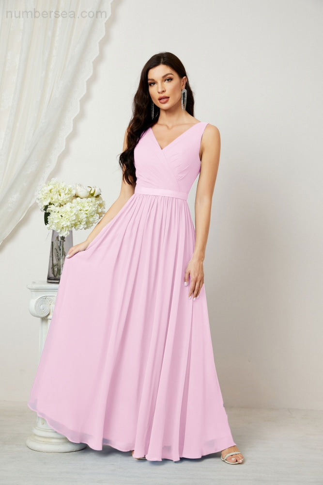 Women's Chiffon Long Bridesmaid Dresses A line Sleeveless Formal Prom Gown for Evening Party Homecoming Dresses 2808-payinti