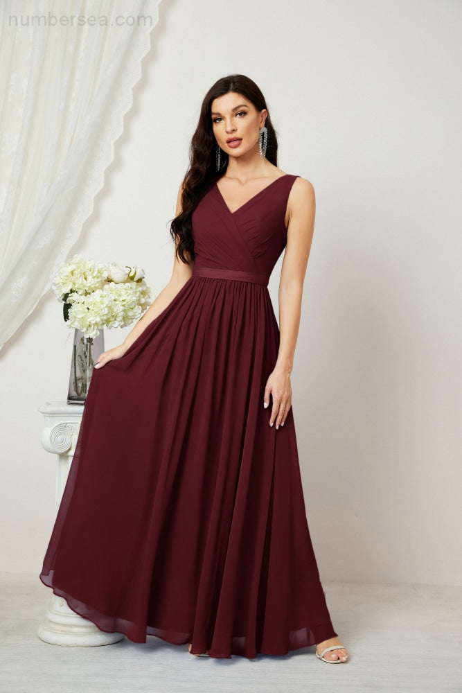 Women's Chiffon Long Bridesmaid Dresses A line Sleeveless Formal Prom Gown for Evening Party Homecoming Dresses 2808-payinti