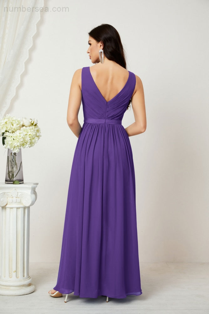 Women's Chiffon Long Bridesmaid Dresses A line Sleeveless Formal Prom Gown for Evening Party Homecoming Dresses 2808-payinti