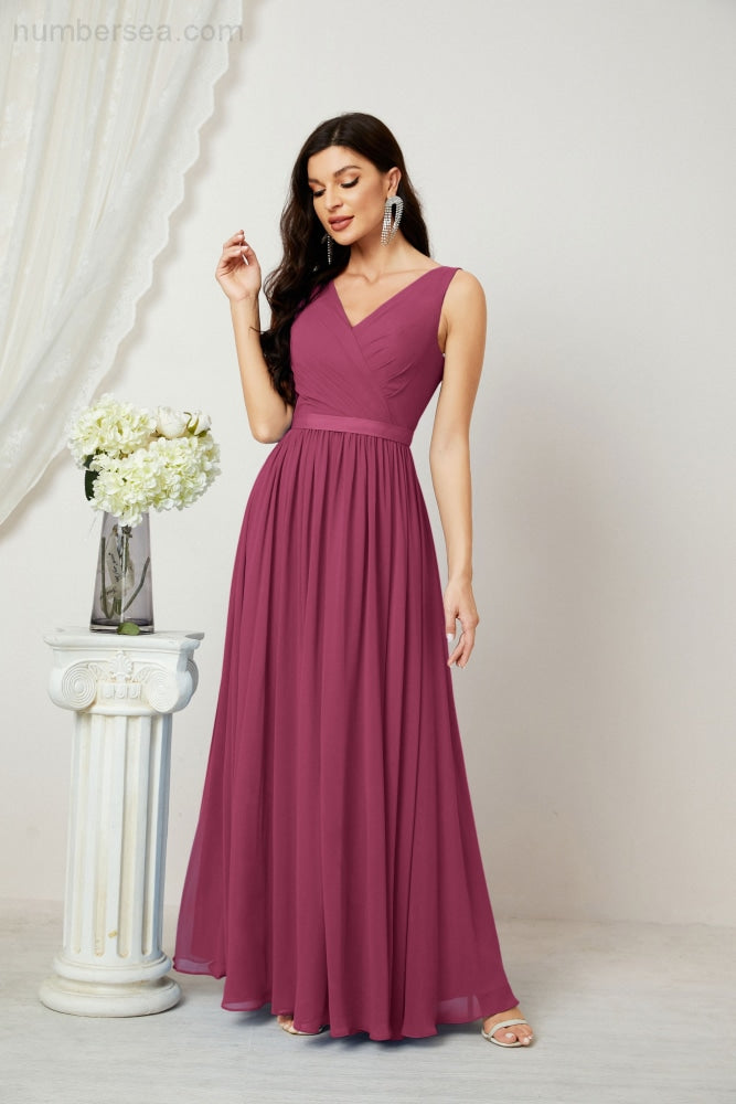 Women's Chiffon Long Bridesmaid Dresses A line Sleeveless Formal Prom Gown for Evening Party Homecoming Dresses 2808-payinti