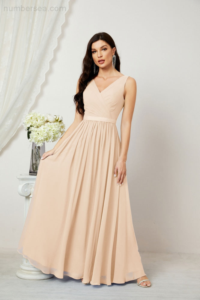 Women's Chiffon Long Bridesmaid Dresses A line Sleeveless Formal Prom Gown for Evening Party Homecoming Dresses 2808-payinti