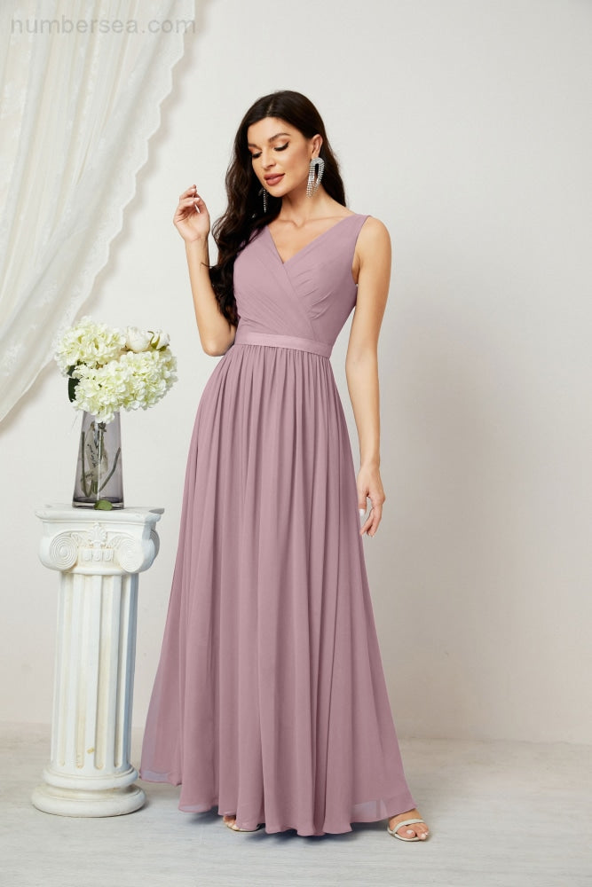 Women's Chiffon Long Bridesmaid Dresses A line Sleeveless Formal Prom Gown for Evening Party Homecoming Dresses 2808-payinti