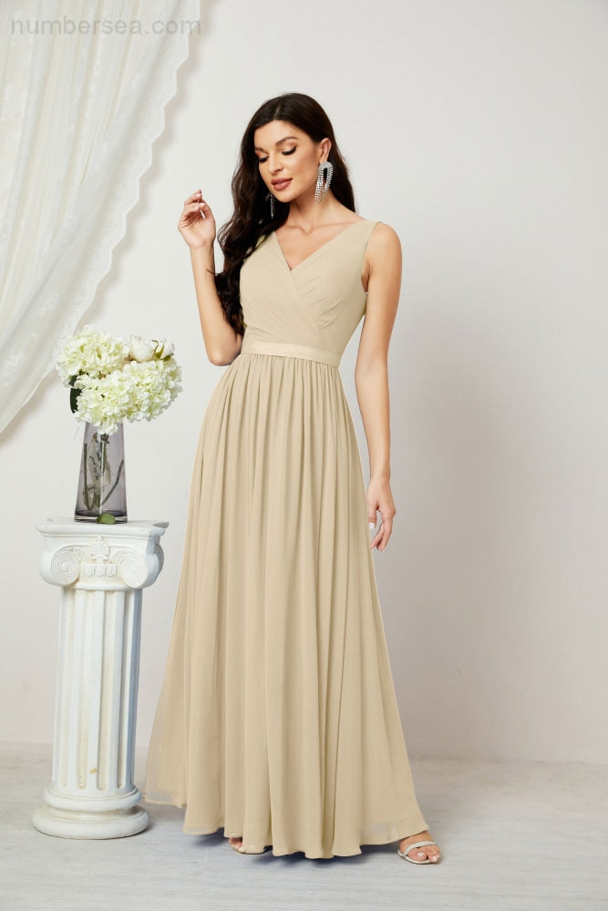 Women's Chiffon Long Bridesmaid Dresses A line Sleeveless Formal Prom Gown for Evening Party Homecoming Dresses 2808-payinti