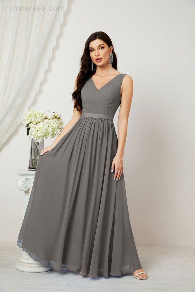 Women's Chiffon Long Bridesmaid Dresses A line Sleeveless Formal Prom Gown for Evening Party Homecoming Dresses 2808-payinti