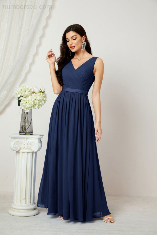 Women's Chiffon Long Bridesmaid Dresses A line Sleeveless Formal Prom Gown for Evening Party Homecoming Dresses 2808-payinti
