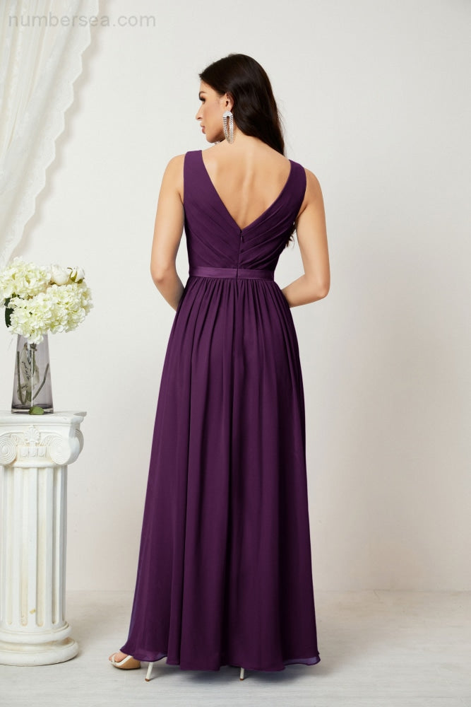 Women's Chiffon Long Bridesmaid Dresses A line Sleeveless Formal Prom Gown for Evening Party Homecoming Dresses 2808-payinti