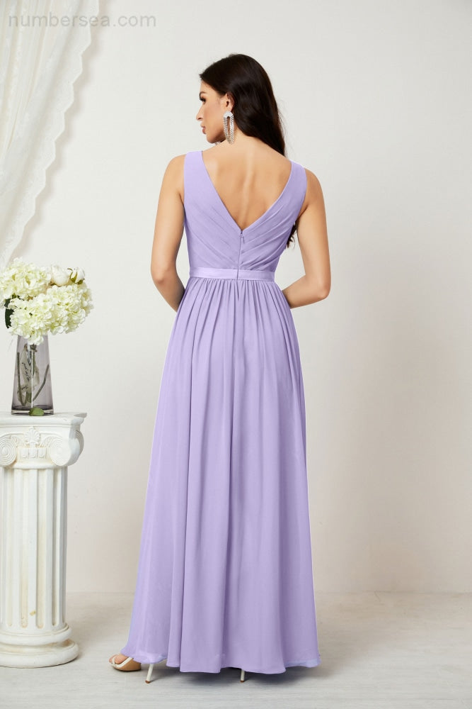 Women's Chiffon Long Bridesmaid Dresses A line Sleeveless Formal Prom Gown for Evening Party Homecoming Dresses 2808-payinti